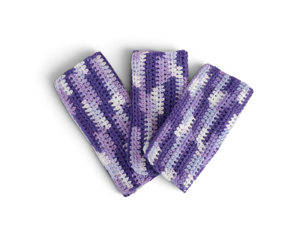 (3) Handmade Crocheted Dishcloths Washcloths 100% Cotton Purple Haze Ombre